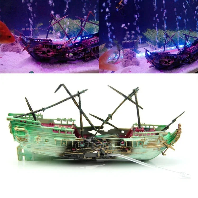 Aquário Tanque de Peixes Decoração de Paisagismo para Aquário Brinquedo de Aumento de Oxigénio Naufrágio Podre, Brinquedo Naufrágio Podre
