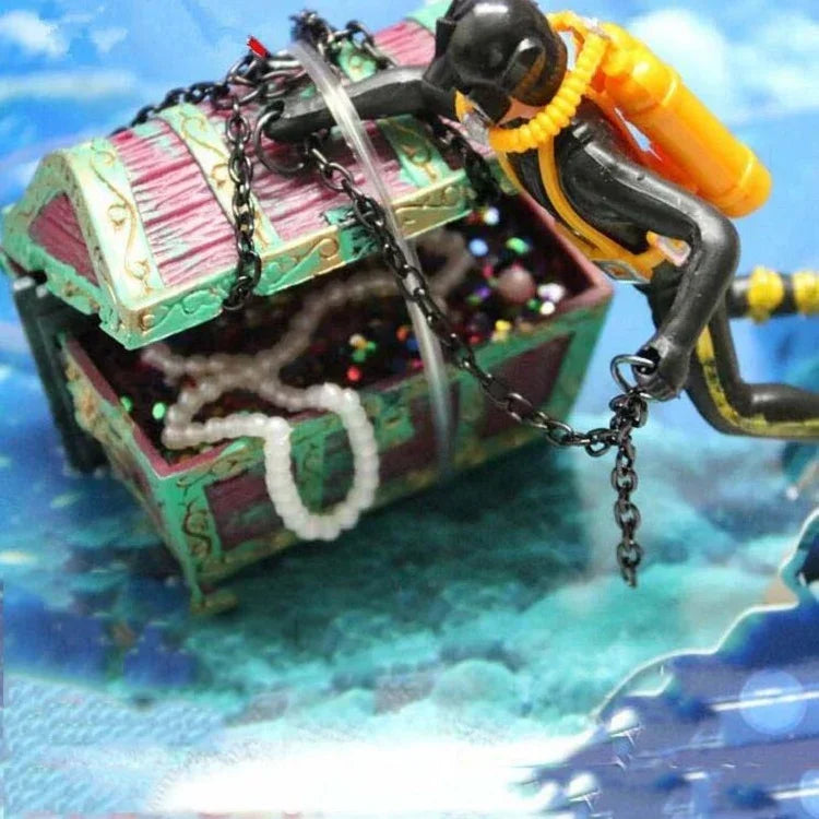 Decoração pneumática para tanque de peixes, mergulhador, caça ao tesouro, homem-rã, paisagem para aquário de tanque de peixes