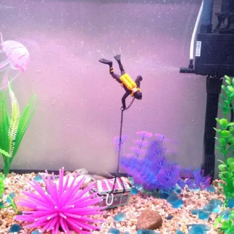Decoração pneumática para tanque de peixes, mergulhador, caça ao tesouro, homem-rã, paisagem para aquário de tanque de peixes