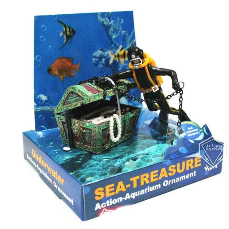 Decoração pneumática para tanque de peixes, mergulhador, caça ao tesouro, homem-rã, paisagem para aquário de tanque de peixes
