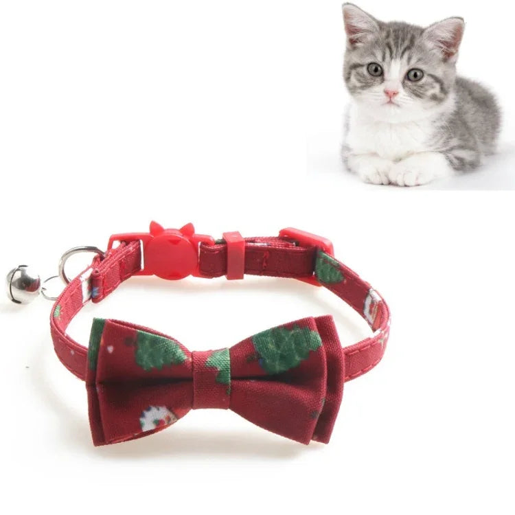 Coleira de Natal para Animais com Padrão de Boneco de Neve e Árvore, com Sinos, Com Laço, Sem Laço