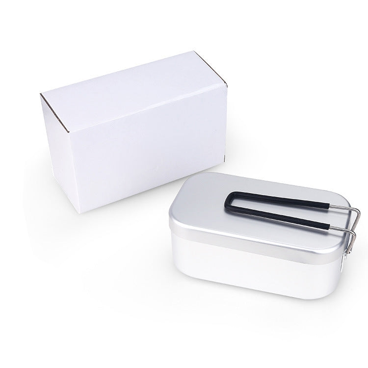 Caixa de Almoço Dobrável Portátil para Camping e Viagem Caixa de Almoço em Alumínio Retro Pequena, Caixa de Almoço Pequena Regular, Caixa de Almoço com Suporte para Cozer a Vapor