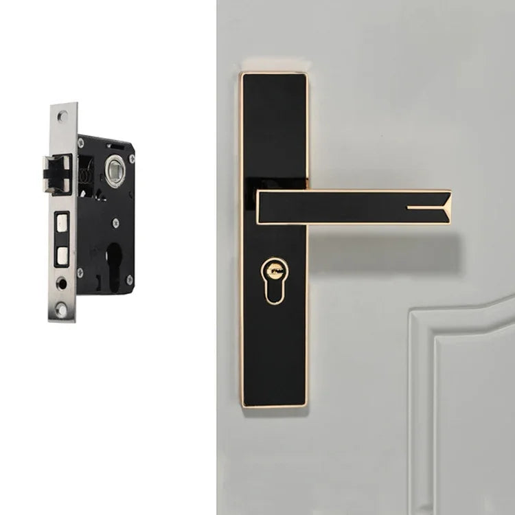 Fechadura de Porta Interior Silenciosa com Forte Íman em Liga de Alumínio, Fechadura de Porta para Quarto, Corpo de Fechadura Pequeno 50 Preto Dourado, Corpo de Fechadura Pequeno 50 Preto Prateado