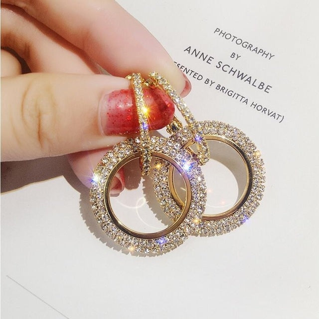 Brincos Redondos com Cristais de Strass para Mulher, Dourado, Prateado
