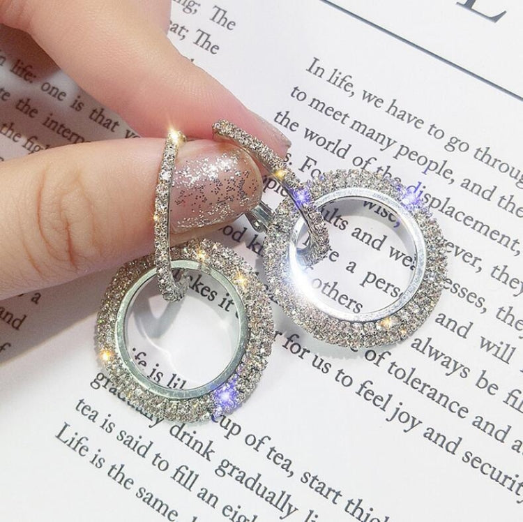 Brincos Redondos com Cristais de Strass para Mulher, Dourado, Prateado