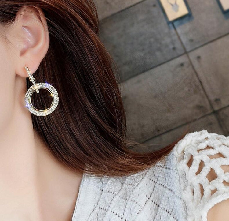 Brincos Redondos com Cristais de Strass para Mulher, Dourado, Prateado
