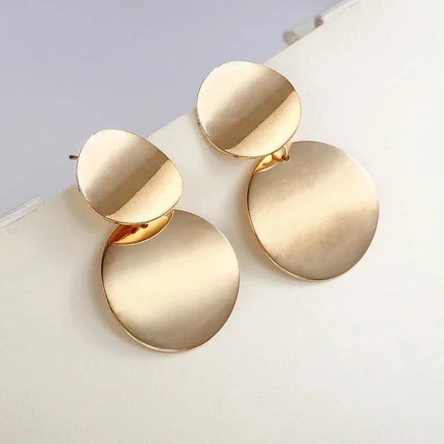 Brincos Únicos de Metal em Forma de Gota, Brincos Redondos de Declaração para Mulher, Dourado, Prateado