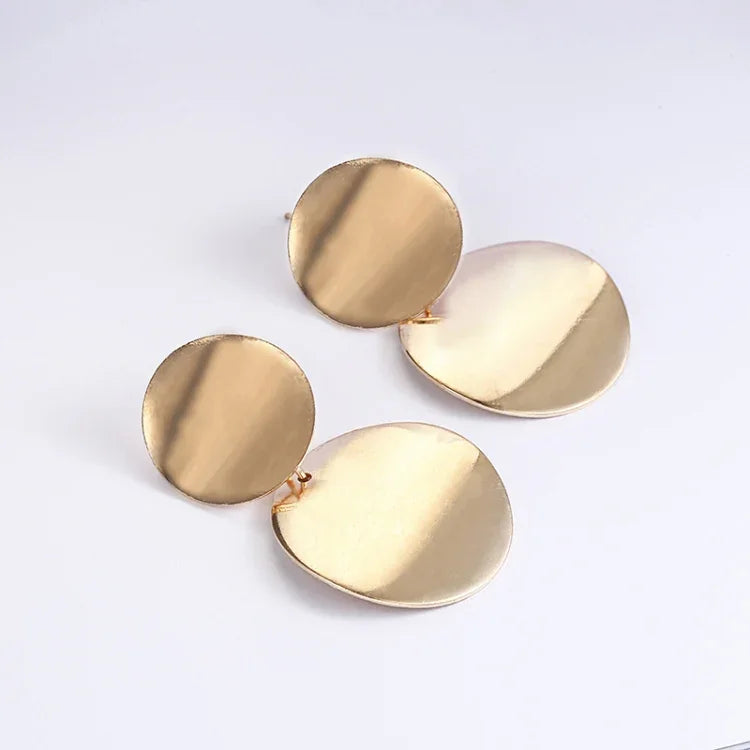 Brincos Únicos de Metal em Forma de Gota, Brincos Redondos de Declaração para Mulher, Dourado, Prateado