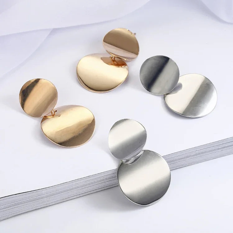 Brincos Únicos de Metal em Forma de Gota, Brincos Redondos de Declaração para Mulher, Dourado, Prateado