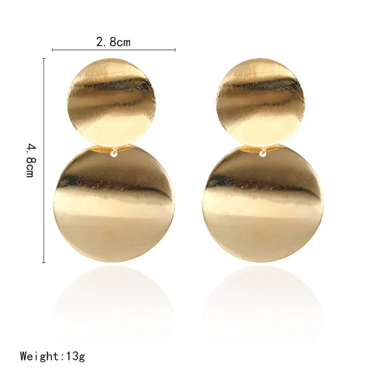 Brincos Únicos de Metal em Forma de Gota, Brincos Redondos de Declaração para Mulher, Dourado, Prateado