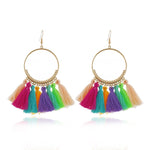 Brincos com Pendente de Franjas para Mulheres, Grandes Brincos Étnicos Boémios, Joalharia da Moda com Cordão de Algodão, Coloridos, Branco, Vinho, Preto, Amarelo, Bege, Vermelho, Azul Céu, Azul, Verde, Vermelho, Azul Real, Rosa Claro