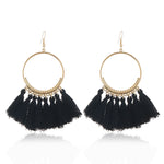 Brincos com Pendente de Franjas para Mulheres, Grandes Brincos Étnicos Boémios, Joalharia da Moda com Cordão de Algodão, Coloridos, Branco, Vinho, Preto, Amarelo, Bege, Vermelho, Azul Céu, Azul, Verde, Vermelho, Azul Real, Rosa Claro