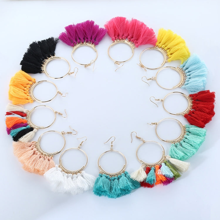 Brincos com Pendente de Franjas para Mulheres, Grandes Brincos Étnicos Boémios, Joalharia da Moda com Cordão de Algodão, Coloridos, Branco, Vinho, Preto, Amarelo, Bege, Vermelho, Azul Céu, Azul, Verde, Vermelho, Azul Real, Rosa Claro