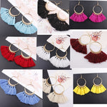 Brincos com Pendente de Franjas para Mulheres, Grandes Brincos Étnicos Boémios, Joalharia da Moda com Cordão de Algodão, Coloridos, Branco, Vinho, Preto, Amarelo, Bege, Vermelho, Azul Céu, Azul, Verde, Vermelho, Azul Real, Rosa Claro