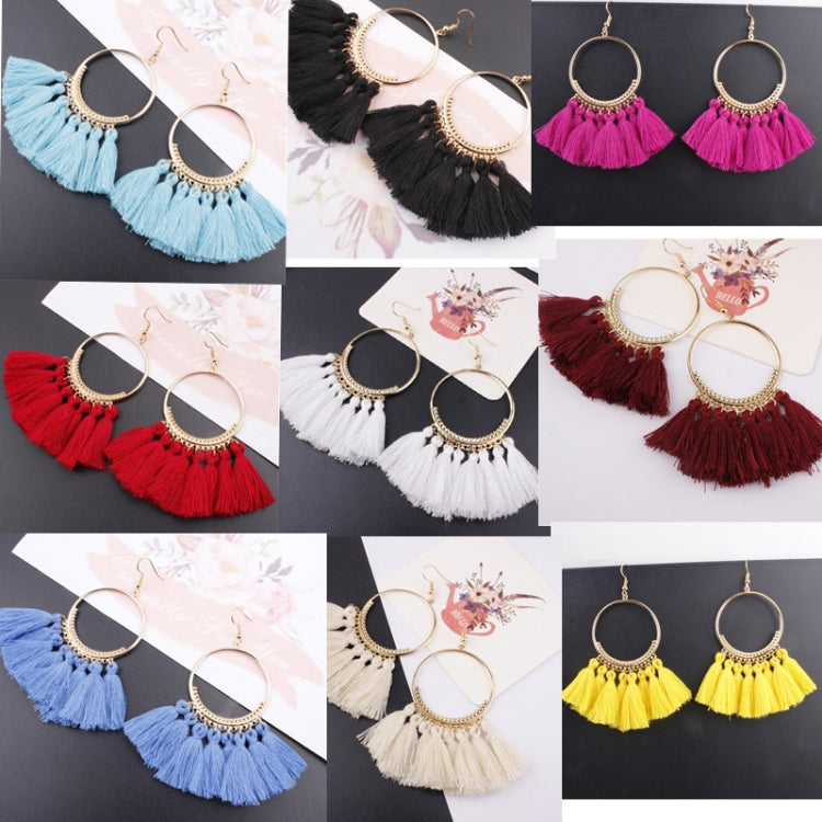 Brincos com Pendente de Franjas para Mulheres, Grandes Brincos Étnicos Boémios, Joalharia da Moda com Cordão de Algodão, Coloridos, Branco, Vinho, Preto, Amarelo, Bege, Vermelho, Azul Céu, Azul, Verde, Vermelho, Azul Real, Rosa Claro