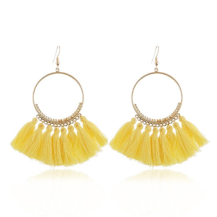 Brincos com Pendente de Franjas para Mulheres, Grandes Brincos Étnicos Boémios, Joalharia da Moda com Cordão de Algodão, Coloridos, Branco, Vinho, Preto, Amarelo, Bege, Vermelho, Azul Céu, Azul, Verde, Vermelho, Azul Real, Rosa Claro