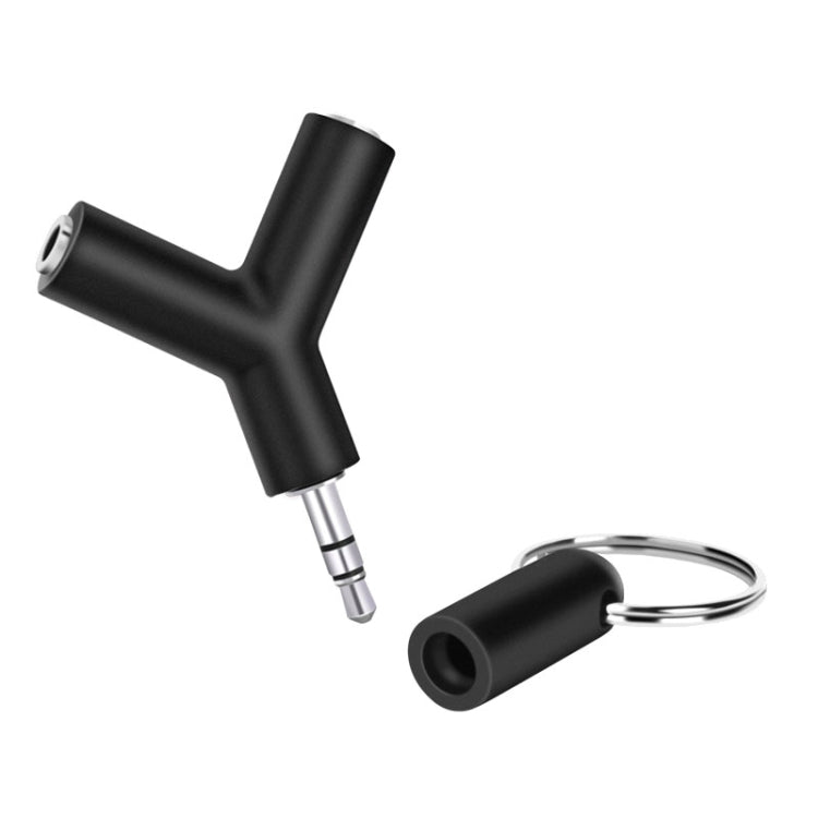 Adaptador de Áudio Mini em Y 3.5mm Macho para Duplo 3.5mm Fêmea para Auscultadores, Chaveiro