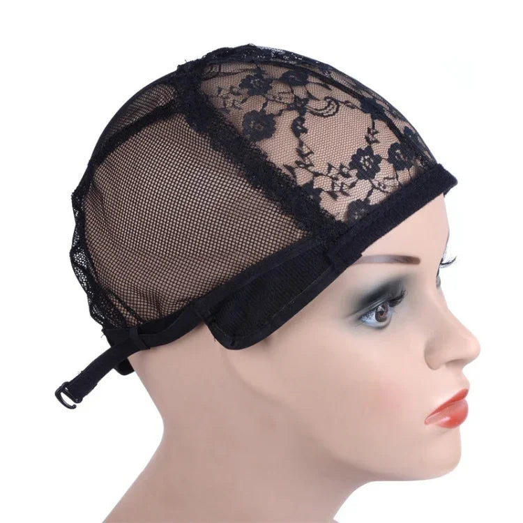 Rede Elástica para Cabelo com Renda e Malha para Cobertura Inferior de Peruca, 56CM Preto
