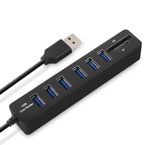 Hub USB 2.0 Multi Porta Divisor USB Alta Velocidade 6 Portas com Leitor de Cartão TF SD