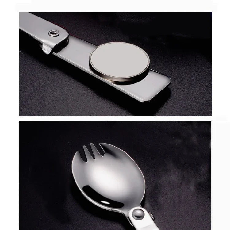 Conjunto de 2 Talheres Dobráveis em Aço Inoxidável, Garfo e Colher Integrados para Piquenique Portátil, Entrega em Cor Aleatória, Colher, Garfo