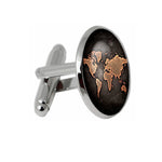 2 Peças de Botões de Punho com Padrão de Mapa-Múndi, Botões de Punho Antigos Retro em Bronze, Prateado, Bronze, Preto