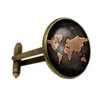 2 Peças de Botões de Punho com Padrão de Mapa-Múndi, Botões de Punho Antigos Retro em Bronze, Prateado, Bronze, Preto