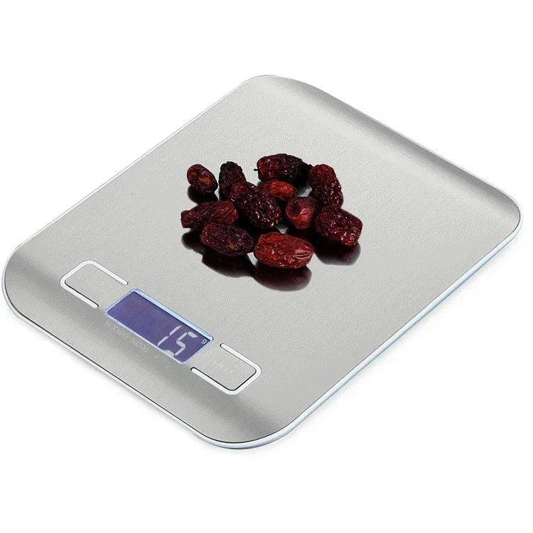 Balança de Cozinha Multifuncional Digital em Aço Inoxidável com Ecrã LCD, 5kg/1g, Rosa Dourado, 5kg/1g, Prateado