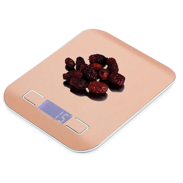 Balança de Cozinha Multifuncional Digital em Aço Inoxidável com Ecrã LCD, 5kg/1g, Rosa Dourado, 5kg/1g, Prateado