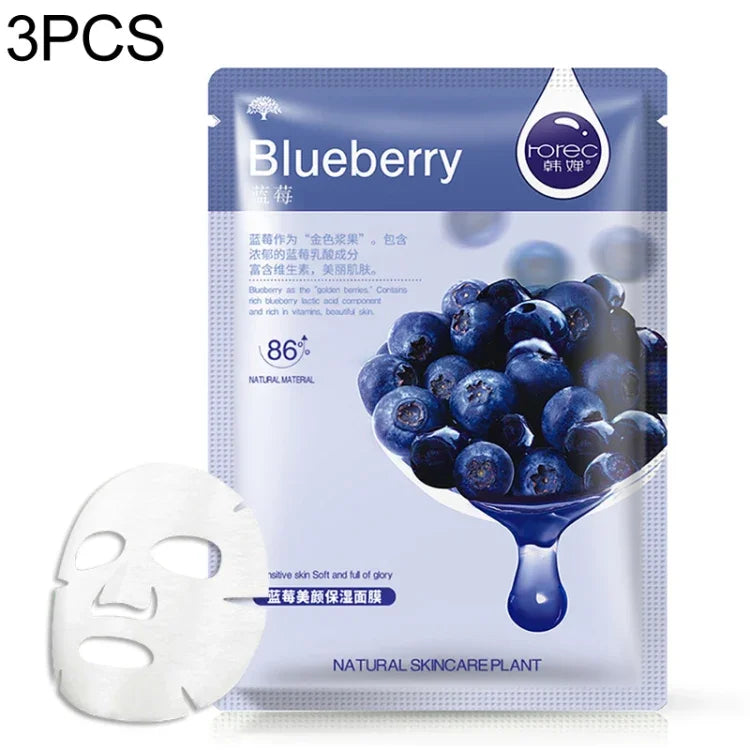 Conjunto de 3 máscaras faciais de plantas para cuidados da pele, hidratante, controlo de oleosidade, removedor de cravos, máscara facial envolvente, mirtilo, aloe vera, azeitona, mel, romã vermelha, pepino