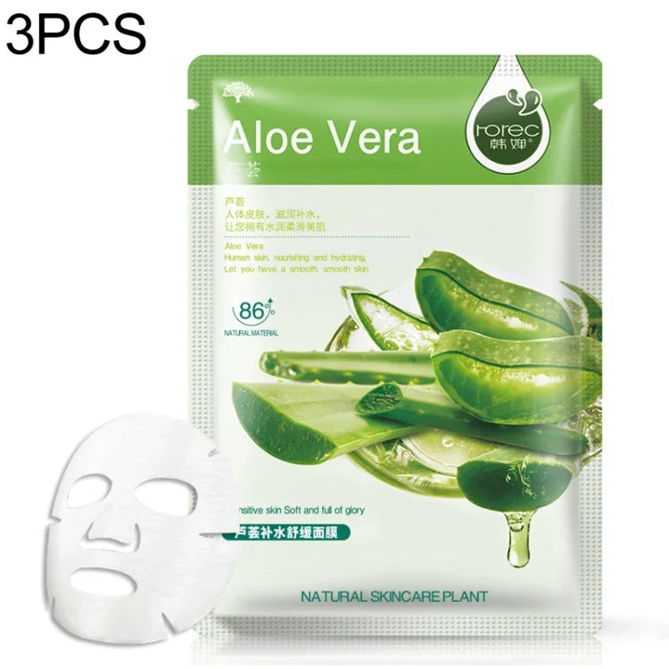 Conjunto de 3 máscaras faciais de plantas para cuidados da pele, hidratante, controlo de oleosidade, removedor de cravos, máscara facial envolvente, mirtilo, aloe vera, azeitona, mel, romã vermelha, pepino