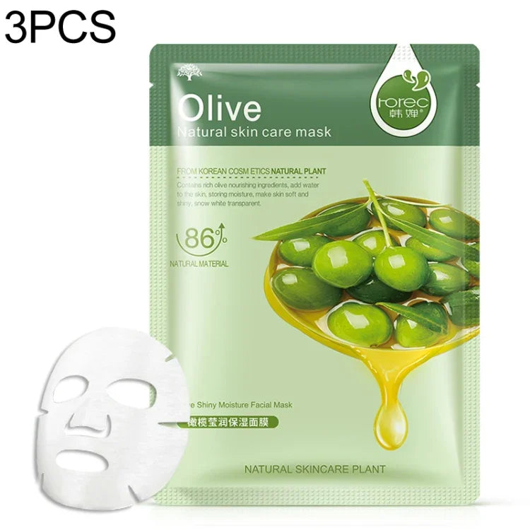 Conjunto de 3 máscaras faciais de plantas para cuidados da pele, hidratante, controlo de oleosidade, removedor de cravos, máscara facial envolvente, mirtilo, aloe vera, azeitona, mel, romã vermelha, pepino