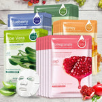 Conjunto de 3 máscaras faciais de plantas para cuidados da pele, hidratante, controlo de oleosidade, removedor de cravos, máscara facial envolvente, mirtilo, aloe vera, azeitona, mel, romã vermelha, pepino