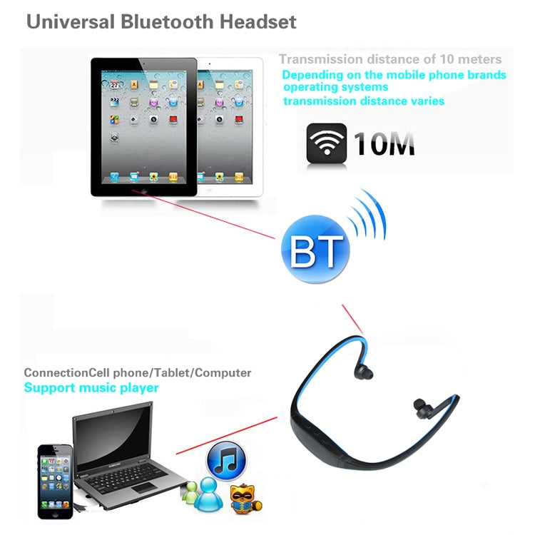 Auriculares Bluetooth Desportivos Sem Fios S9 para iPhone Huawei XiaoMi, Suporte para Cartão TF / SD e Microfone