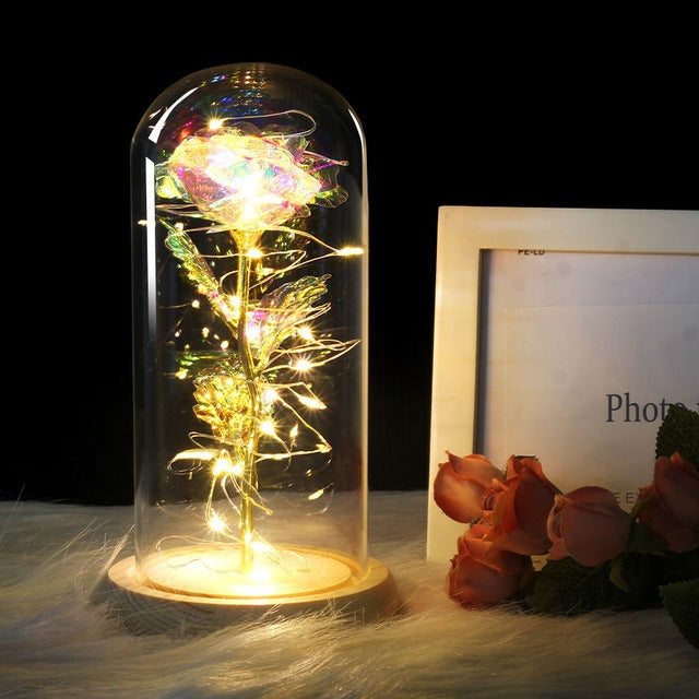 Rosas Simuladas Luzes Decorações de Vidro Artesanato Presentes para o Dia dos Namorados