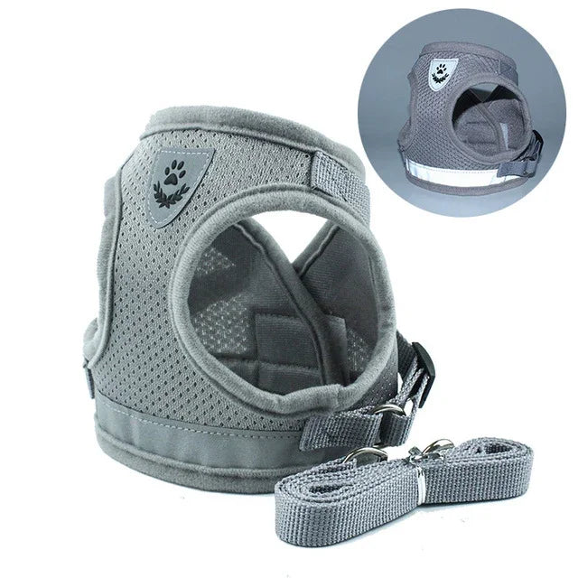 Trela com Peitoral Reflector Ajustável em Malha de Poliéster para Cão, S, M, L, XL