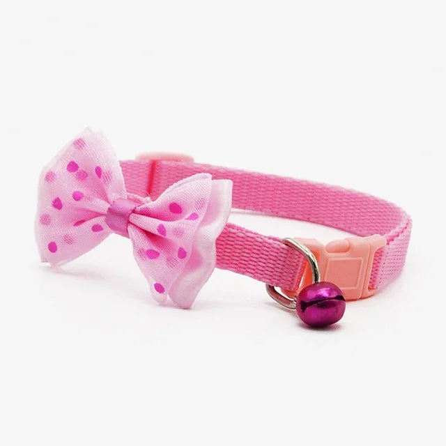 Coleira Ajustável com Laço e Sino para Gatos e Cães, Acessórios para Animais de Estimação