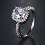 Anel Fashion com Grande Cristal Cúbico Prateado Zircónio Joalharia de Casamento Presente para Festa, 5, 6, 7, 8, 9, 10