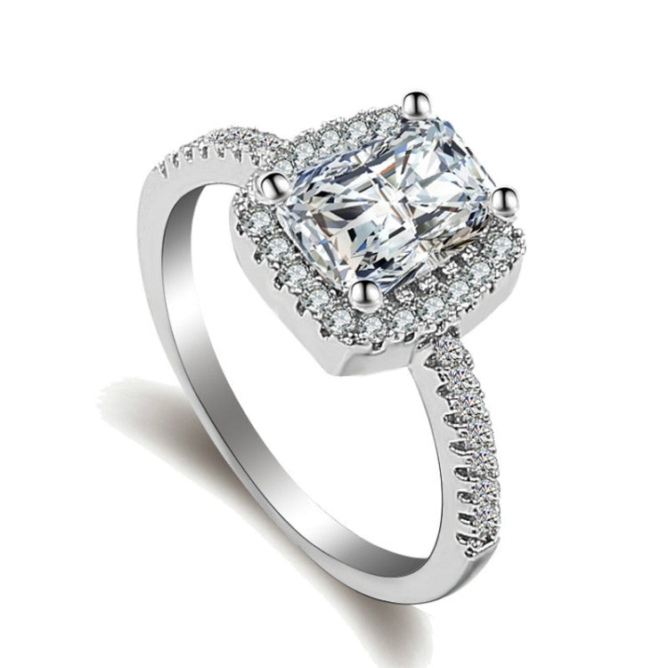 Anel Fashion com Grande Cristal Cúbico Prateado Zircónio Joalharia de Casamento Presente para Festa, 5, 6, 7, 8, 9, 10