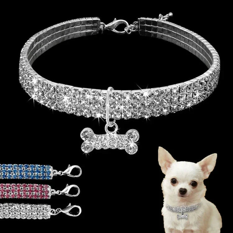 Coleira para Cães com Strass Brilhante, Colar de Cristal para Cachorros Chihuahua, Acessórios para Mascotas, L, M, S