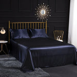 Conjunto de quatro peças para casa em seda de gelo simulada, fronha, lençol plano e lençol ajustado, US-Full/UK-D:138x190x35cm, US-Queen/UK-K:153x203x35cm, US-King:198x203x35cm, UK-SK:180x200x35cm, US-King: 198x203x35cm