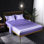 Conjunto de quatro peças para casa em seda de gelo simulada, fronha, lençol plano e lençol ajustado, US-Full/UK-D:138x190x35cm, US-Queen/UK-K:153x203x35cm, US-King:198x203x35cm, UK-SK:180x200x35cm, US-King: 198x203x35cm