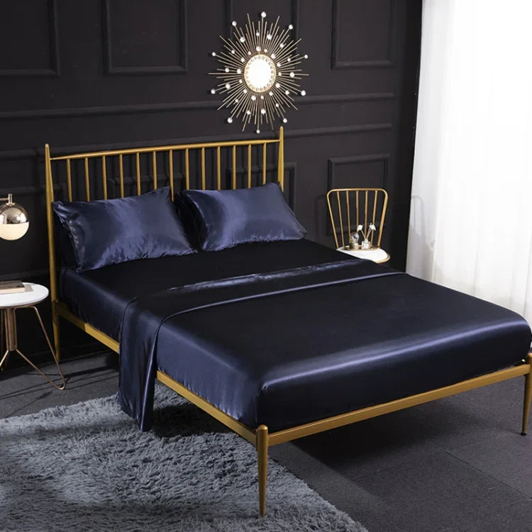 Conjunto de quatro peças para casa em seda de gelo simulada, fronha, lençol plano e lençol ajustado, US-Full/UK-D:138x190x35cm, US-Queen/UK-K:153x203x35cm, US-King:198x203x35cm, UK-SK:180x200x35cm, US-King: 198x203x35cm