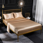 Conjunto de quatro peças para casa em seda de gelo simulada, fronha, lençol plano e lençol ajustado, US-Full/UK-D:138x190x35cm, US-Queen/UK-K:153x203x35cm, US-King:198x203x35cm, UK-SK:180x200x35cm, US-King: 198x203x35cm