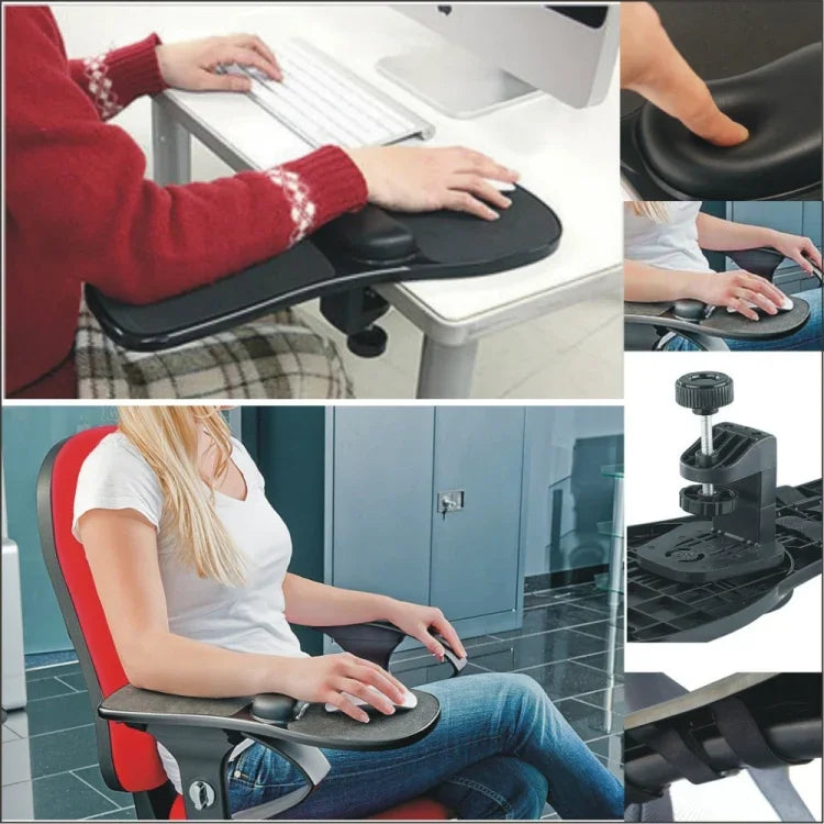 Suporte Rotativo para Rato de Computador de Secretária e Portátil, Descanso para Cotovelo e Pulso, Instalação em Secretária e Cadeira