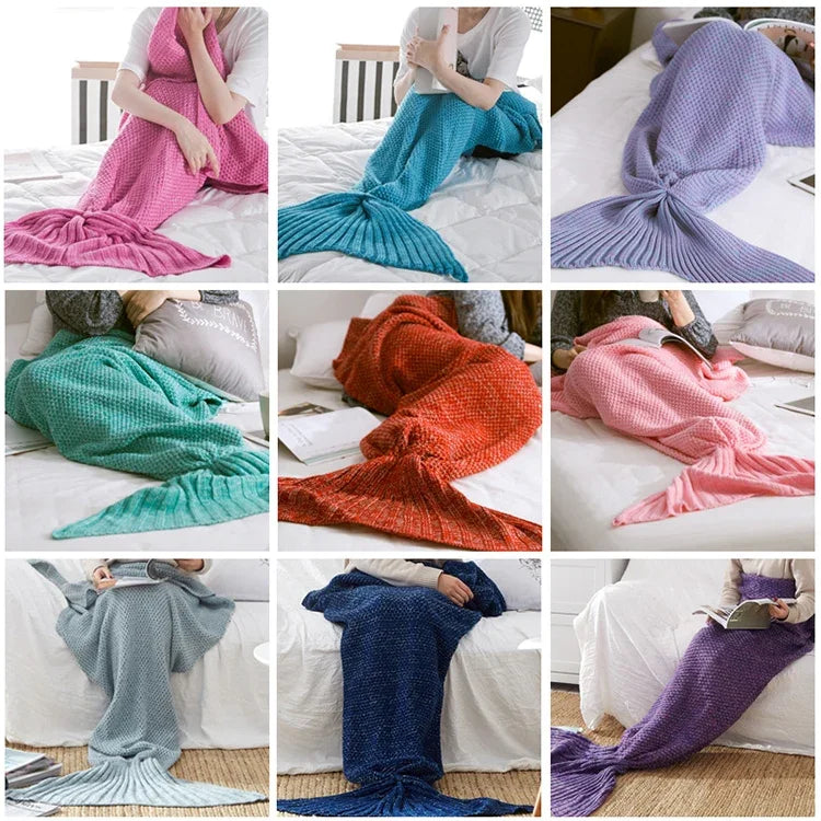 Manta cauda de sereia para adulto, mantas de dormir super macias tricotadas, 90 X 50cm, 140 X 70cm