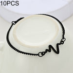 10 Peças Pulseira Simples de Personalidade Bileklik ECG Figura Relâmpago Pulseira de Frequência Cardíaca para Casais, preto, ouro, prateado