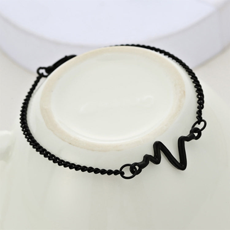 10 Peças Pulseira Simples de Personalidade Bileklik ECG Figura Relâmpago Pulseira de Frequência Cardíaca para Casais, preto, ouro, prateado