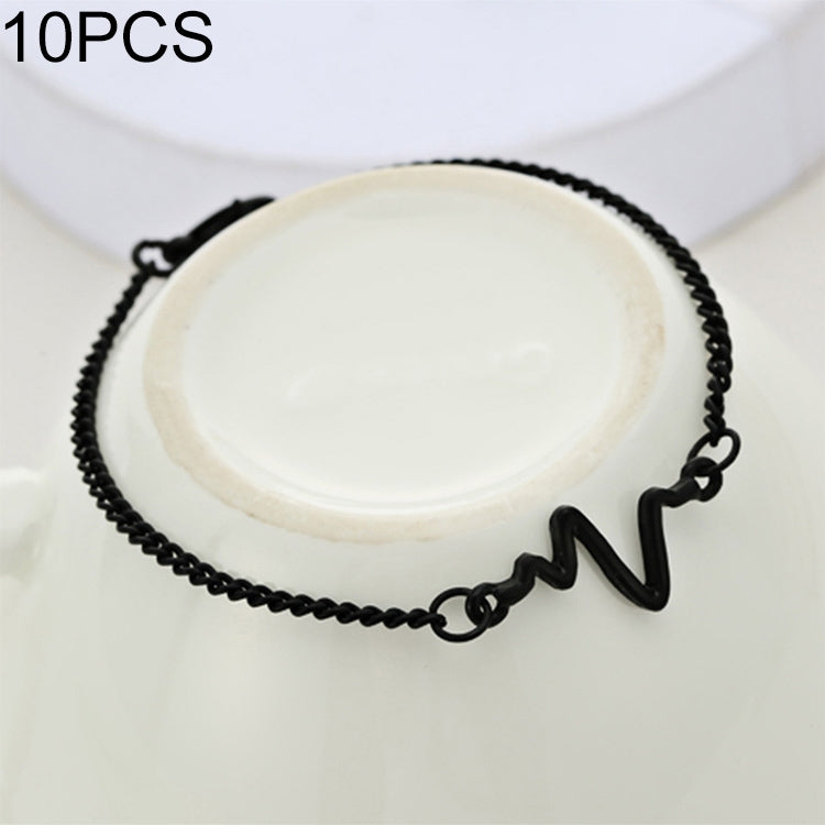 10 Peças Pulseira Simples de Personalidade Bileklik ECG Figura Relâmpago Pulseira de Frequência Cardíaca para Casais, preto, ouro, prateado