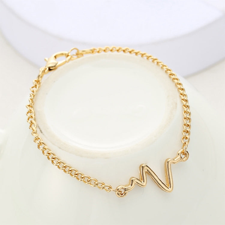 10 Peças Pulseira Simples de Personalidade Bileklik ECG Figura Relâmpago Pulseira de Frequência Cardíaca para Casais, preto, ouro, prateado
