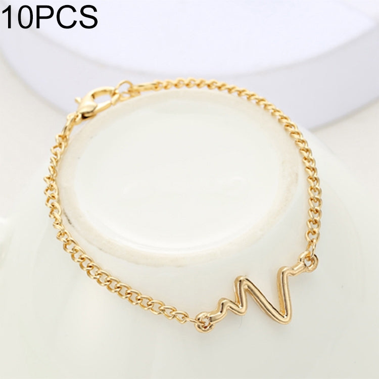 10 Peças Pulseira Simples de Personalidade Bileklik ECG Figura Relâmpago Pulseira de Frequência Cardíaca para Casais, preto, ouro, prateado